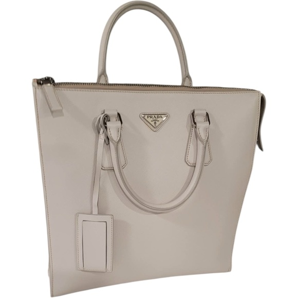 👜🍄🟫 PRADA Saffiano Leather Laptop Tote – Bone / Mushroom 🍄🟫👜 - Picture 3 of 15